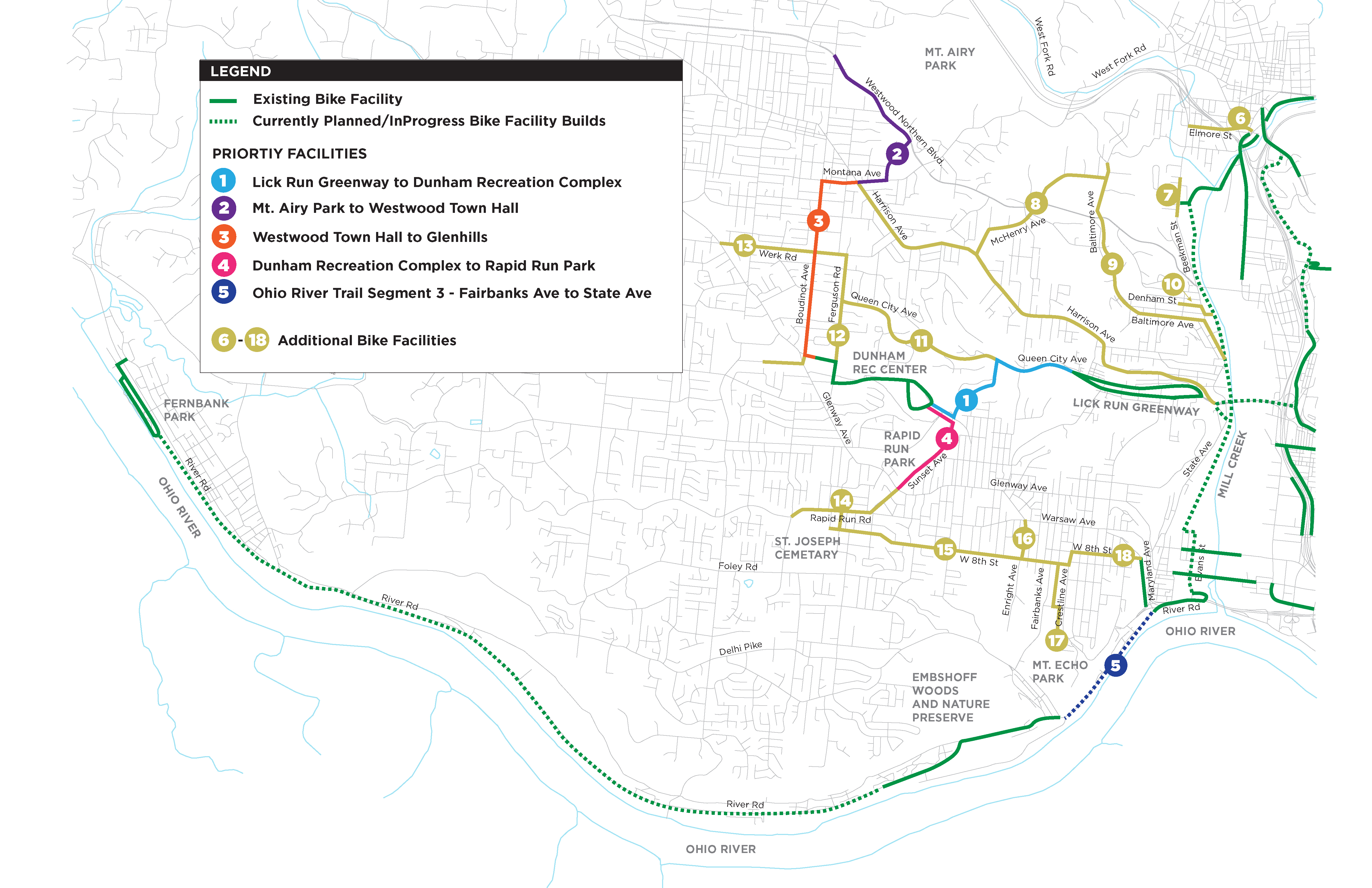 Map of possible bike facilities on the west side.